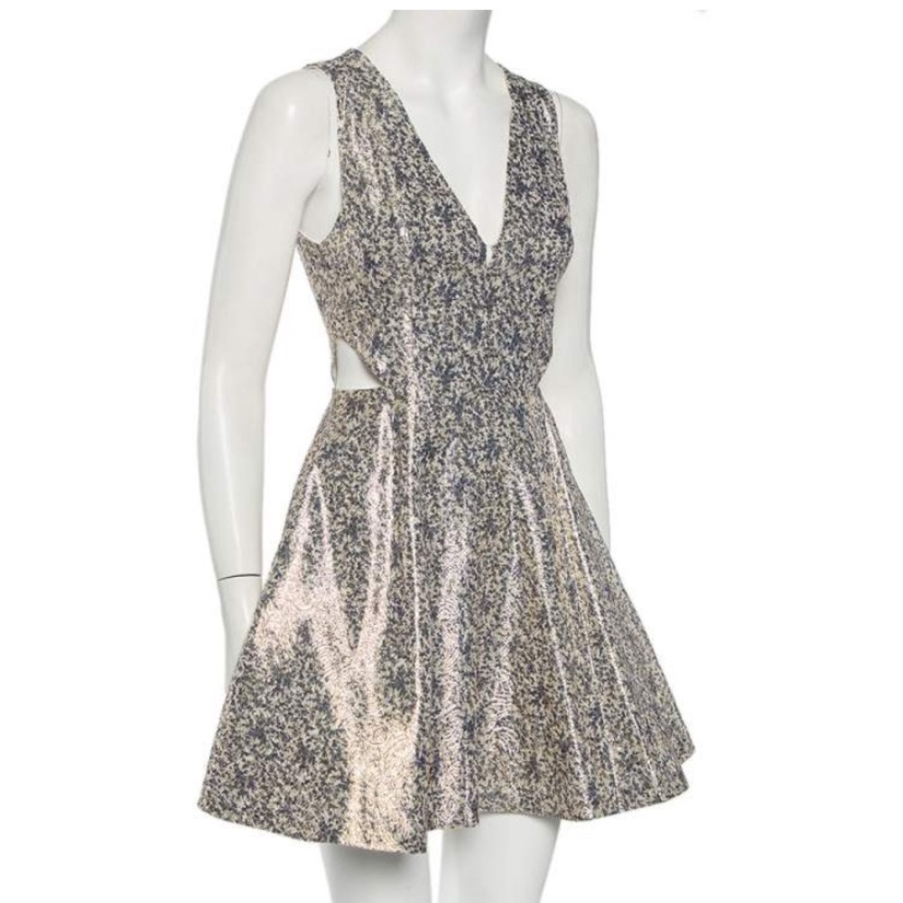 Alice + Olivia Varita Metallic Print Cutout Dress Size 6 Aline Designer Cocktail